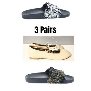 3 Pairs Girls Shoes (2 Pairs Slides 1 Pair Flats) Size 6 New, Qupid & Cinak, NEW